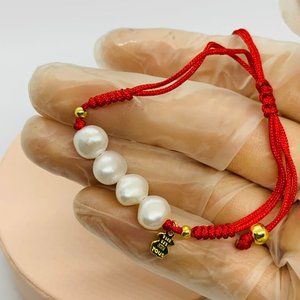 TOUS Vermeil Silver TOUS Red Nudos Bracelet with pearls 18kt yellow gold
